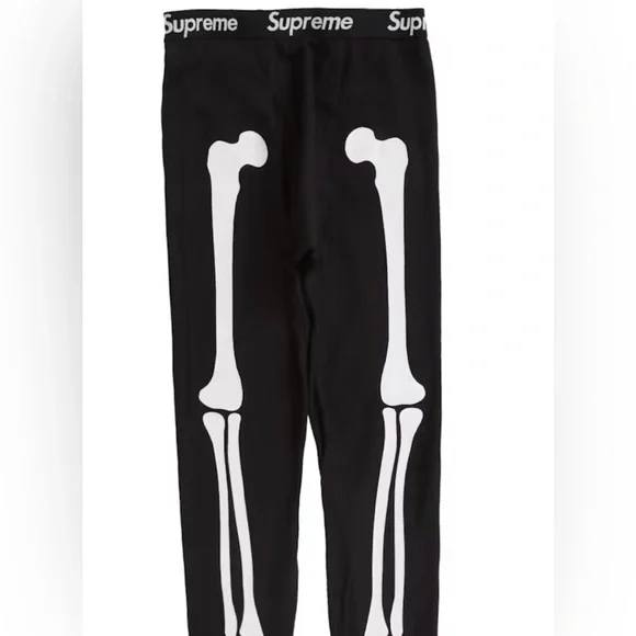Supreme x Hanes Thermal Long Johns Black and White Skeleton Pants - Picture 1 of 3